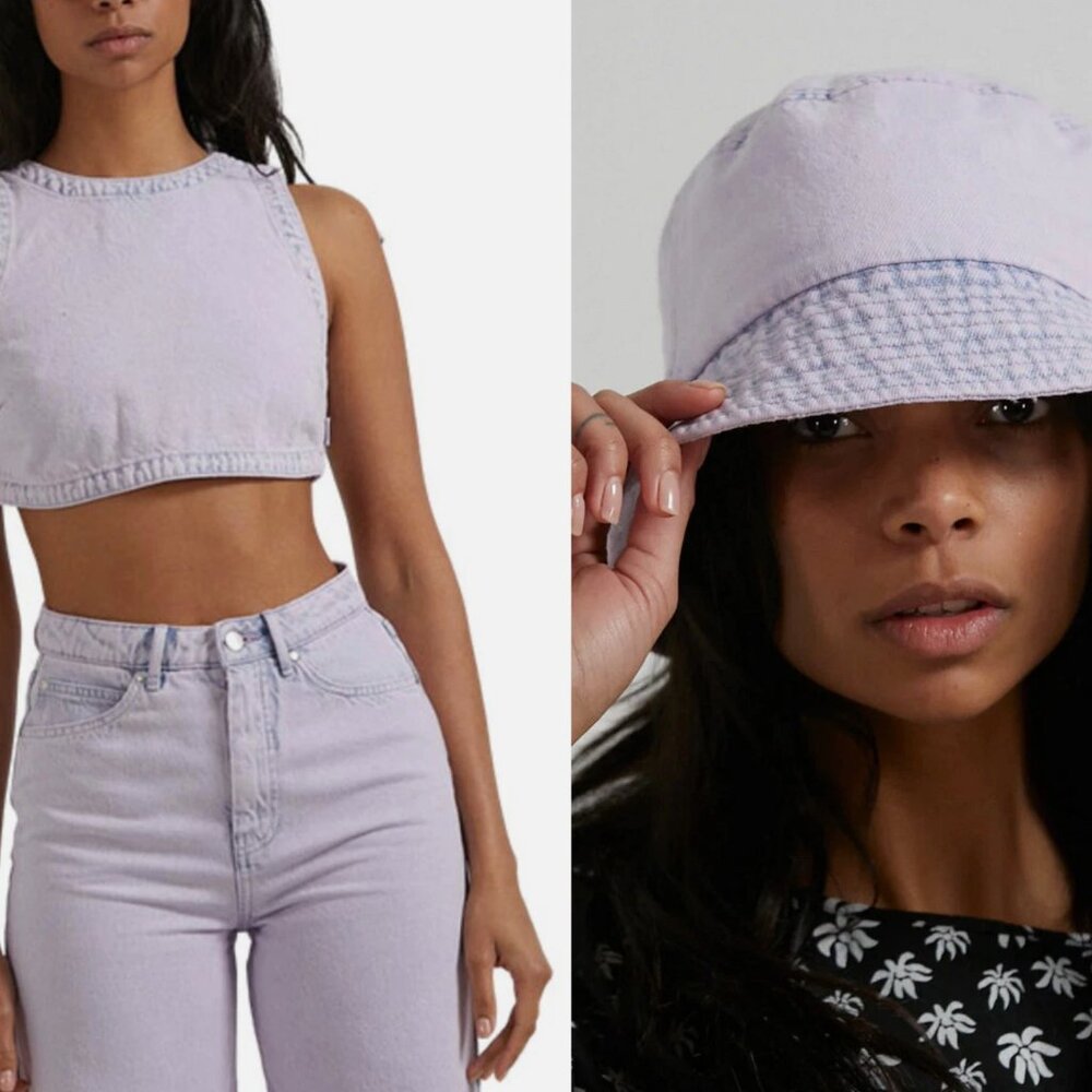 Afends Zelly Set Cropped Top & Bucket Hat Vintage Orchid Hemp Organic Cotton S